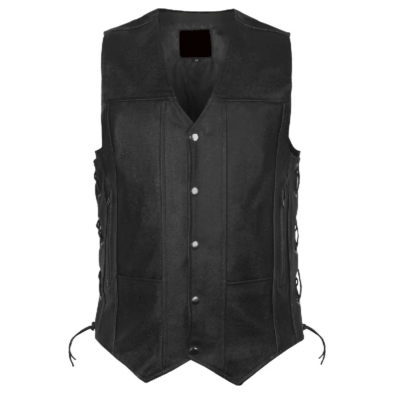 men's vest with pockets -Men Motorcycle Club Leather Vest