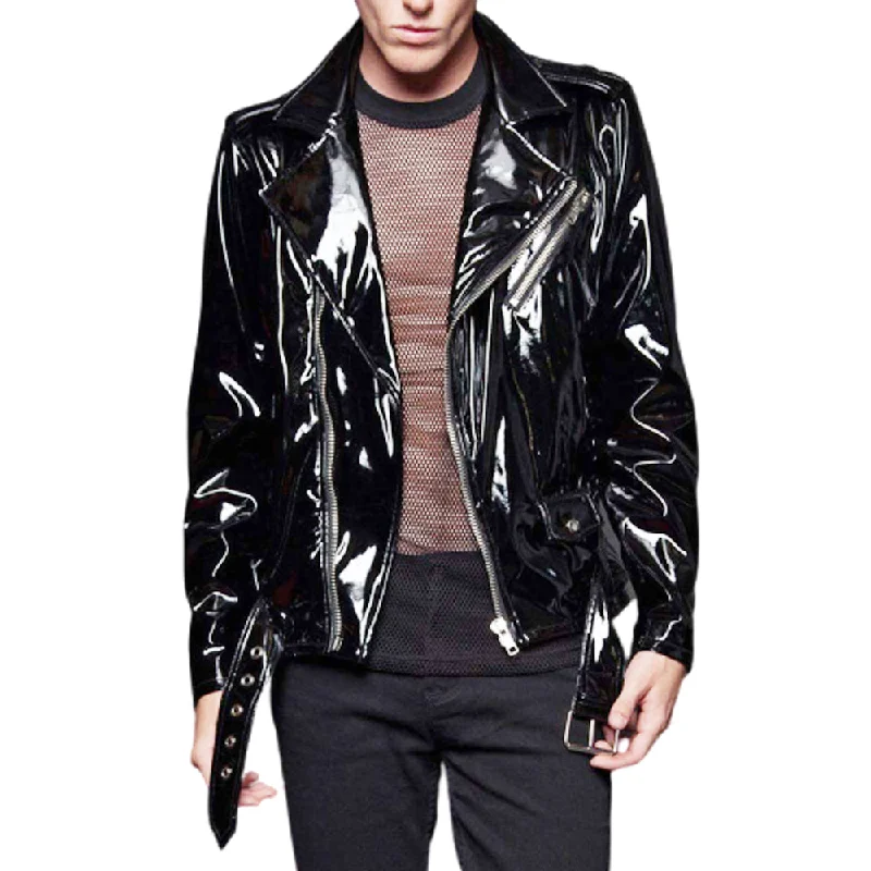 men's lightweight winter jackets -Men Goth Biker Vinyl Jacket