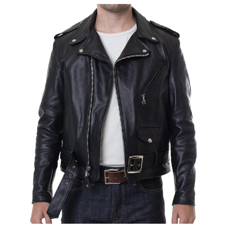 men's bomber jackets with hood -Men Motorcycle Classic Retro Leather Jacket Black Stunning