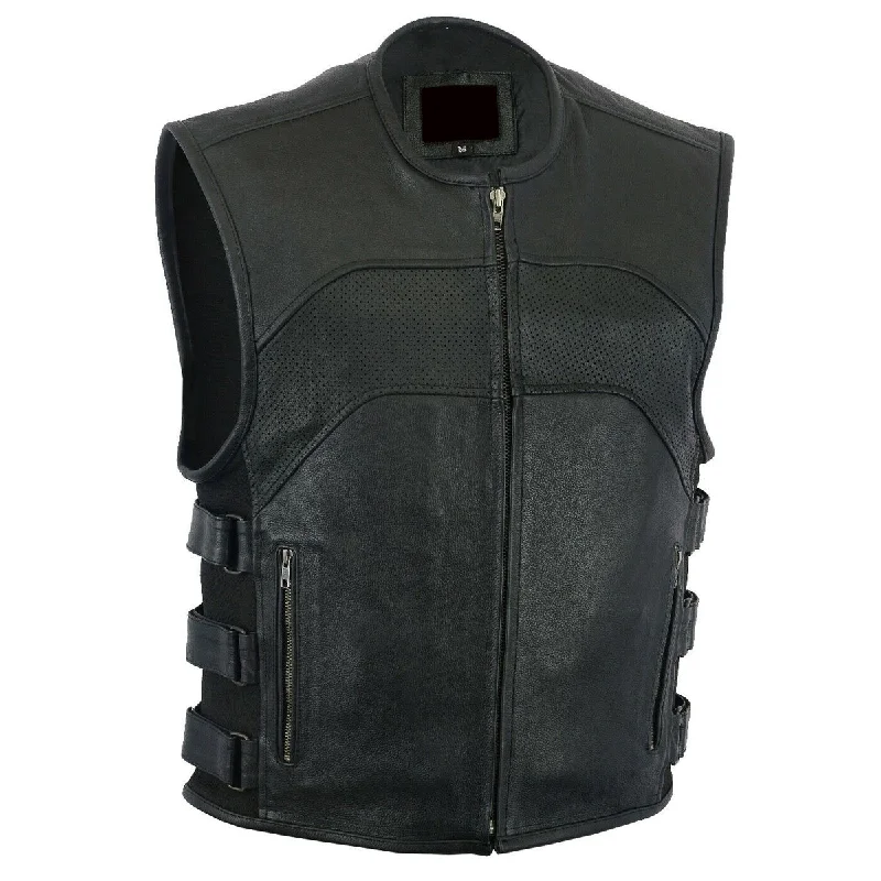 men's cotton vests -Men Motorcycle Cowhide Club Leather Vest