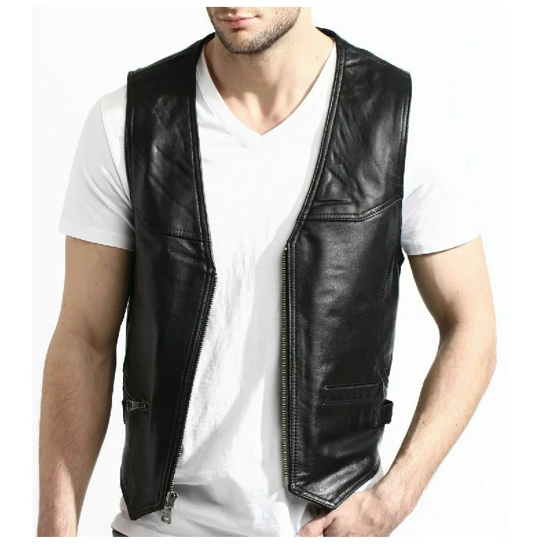 men's vests for summer -Men Motorcycle Fashion Leather Vest