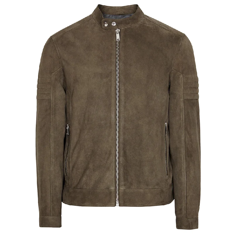 men's zip-up jackets -Men Motorcycle Rider Suede Leather Jacket