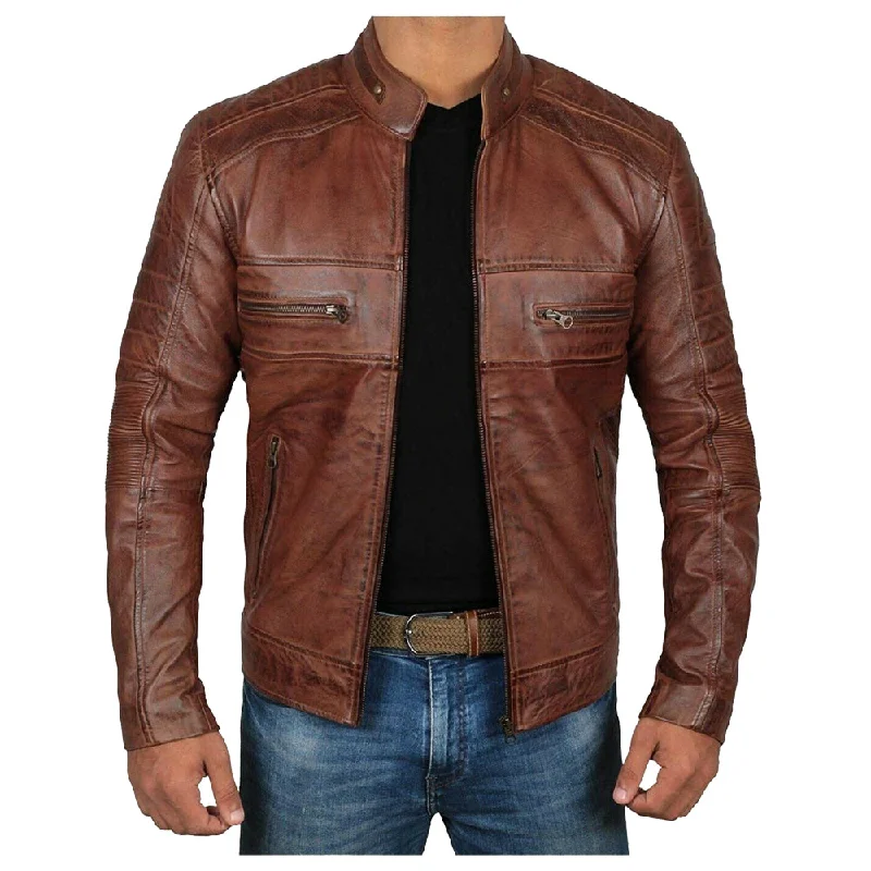 men's parka jackets for winter -Men Oxblood Bomber Wax Leather Jacket