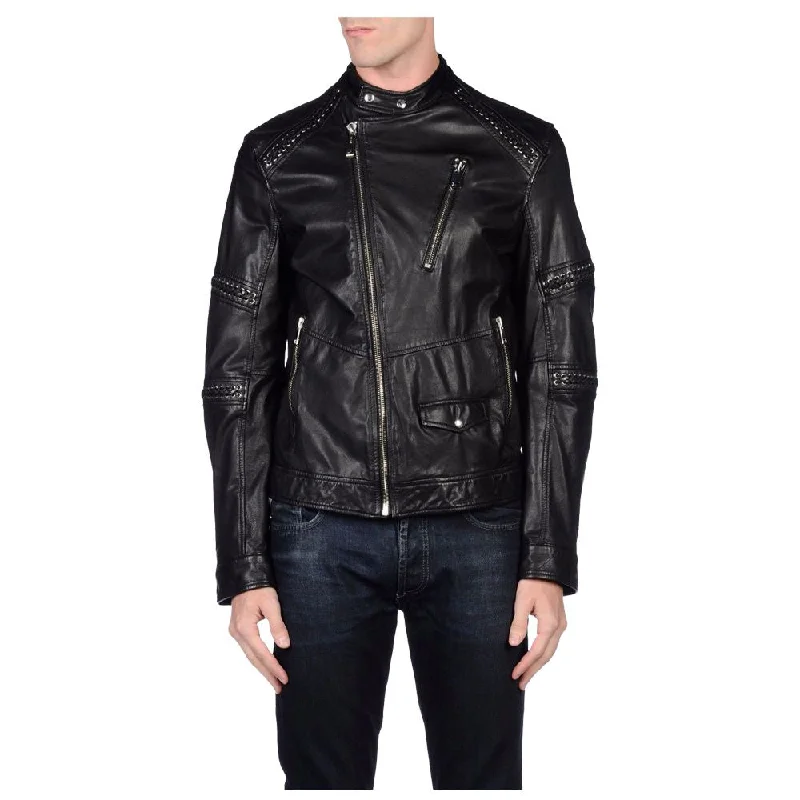 men's outdoor waterproof jackets -Men Real Leather Moto Racer Biker jacket