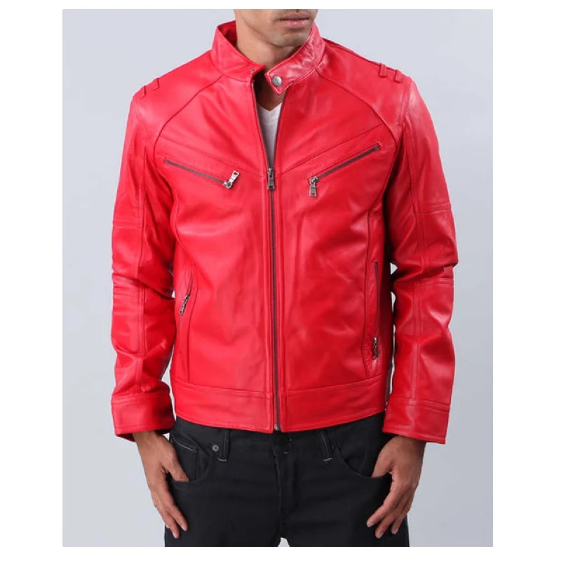 men's insulated rain jackets -Men Red Fashion Leather Jacket | Designer Premium Leather Jacket