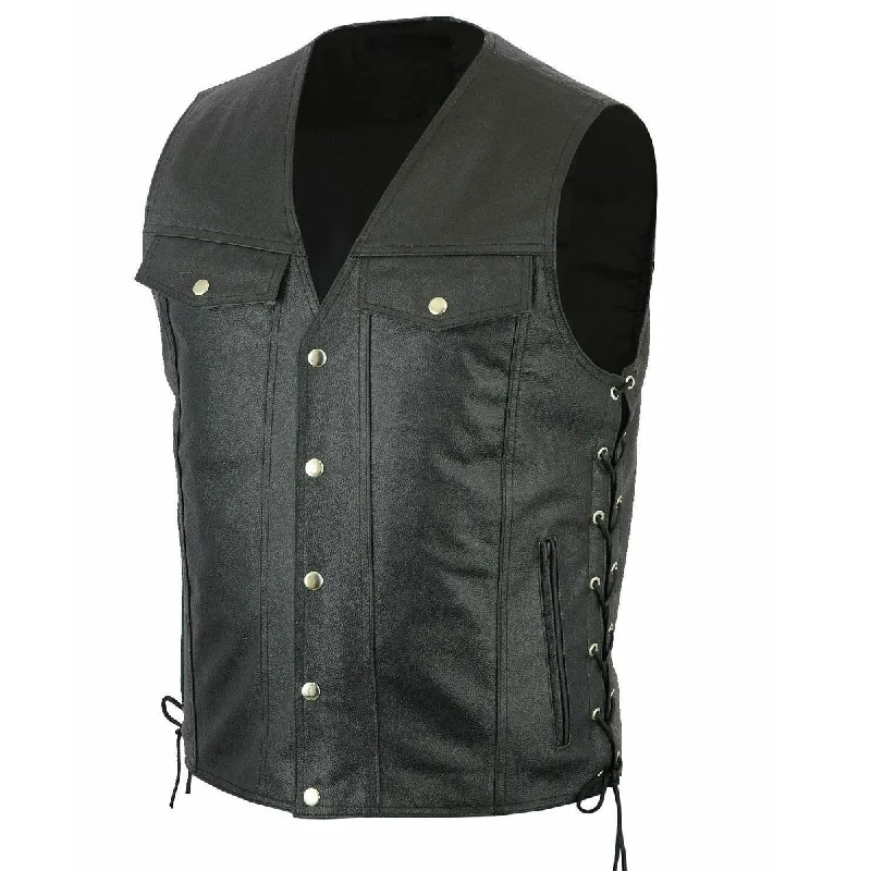 men's waistcoats for winter -Men Side Laces V Neck Motorcycle Leather Vest