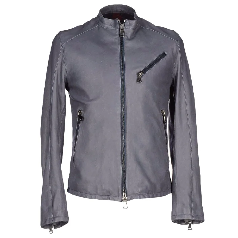 men's heavy-duty jackets -Men Slim Fit Grey Leather Jacket