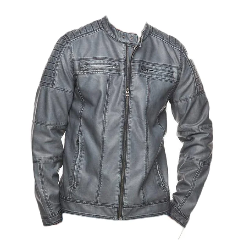 men's rain jackets -Men Smokey Grey Wax Fashion Leather Jacket