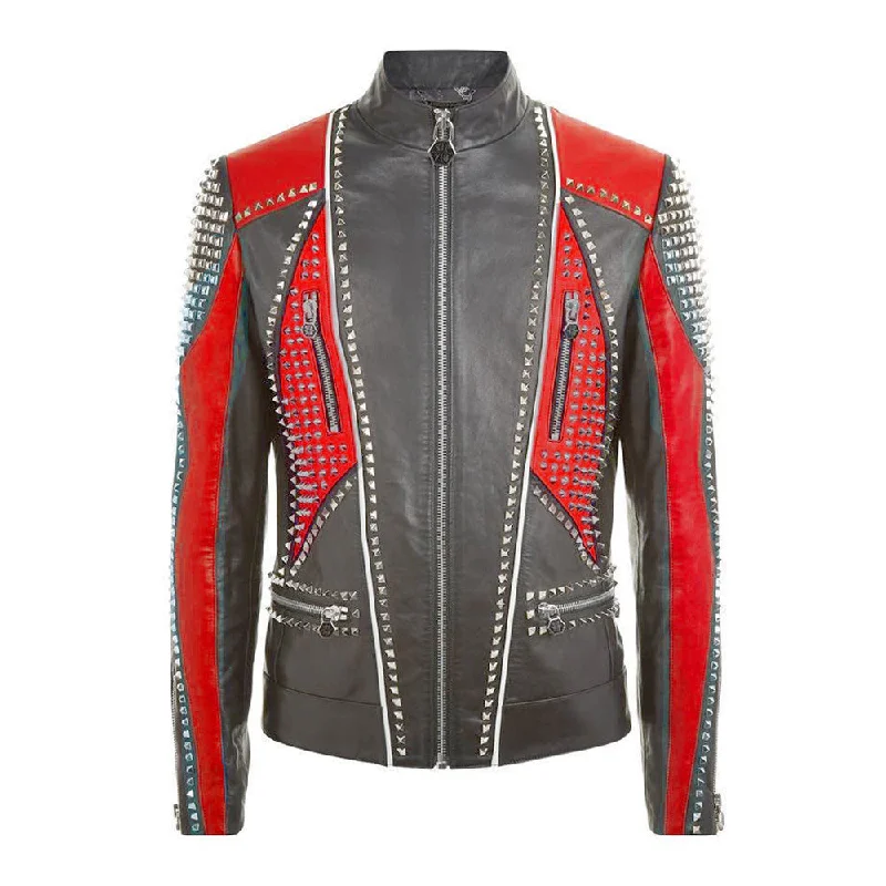 men's army-style jackets -Men Studded Designer Leather Jacket