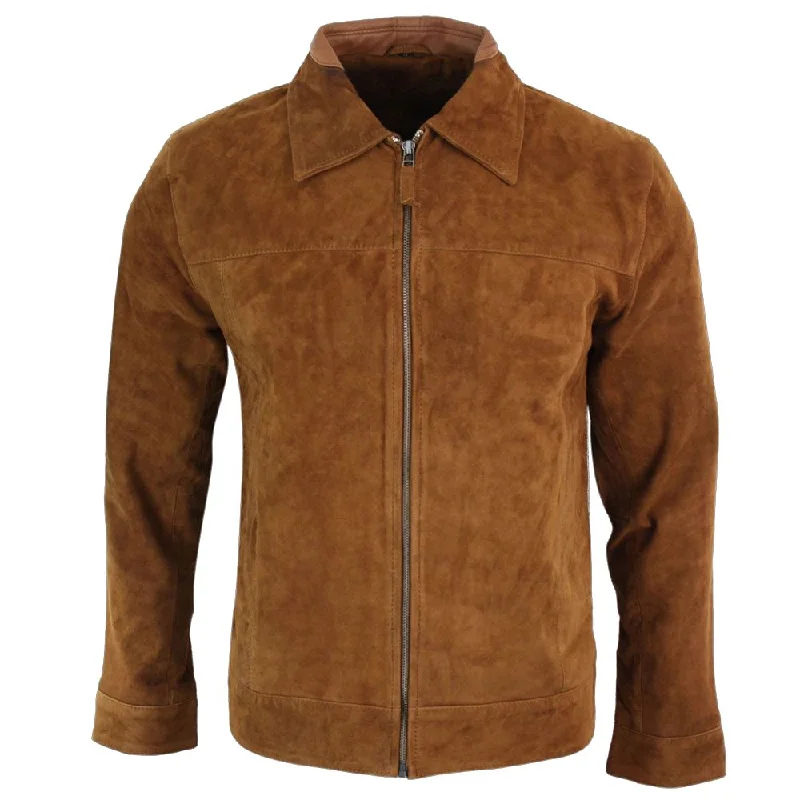 men's padded puffer jackets -Men Suede Leather Brown Biker Jacket