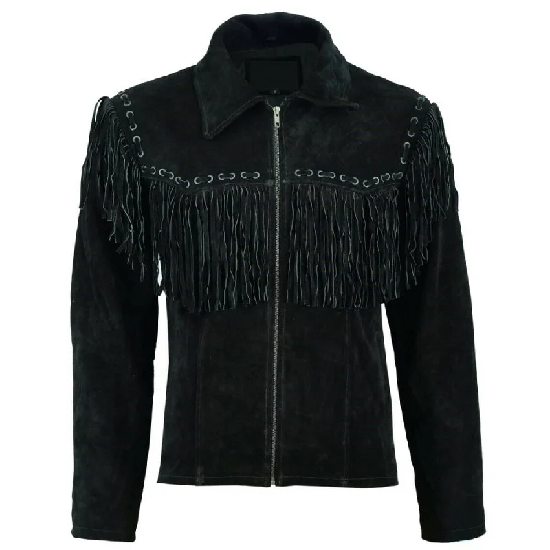 fleece-lined bomber jackets for men -Men Suede Leather Western Jacket