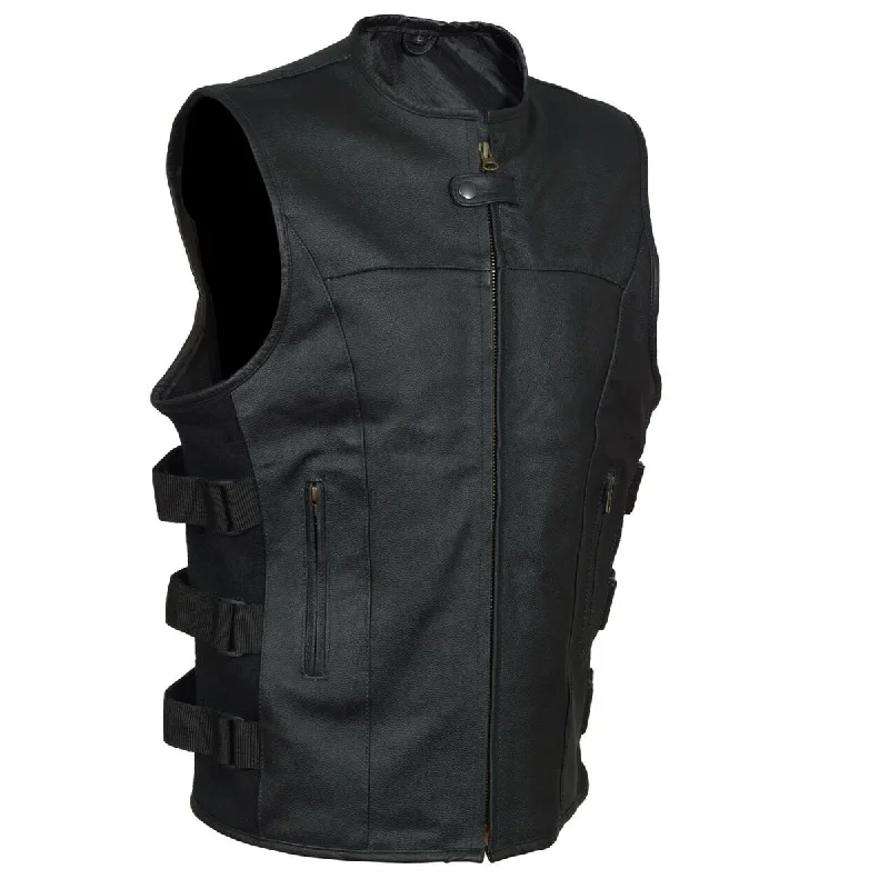 stylish waistcoats for men -Men S.W.A.T Style Motorcycle Leather Vest