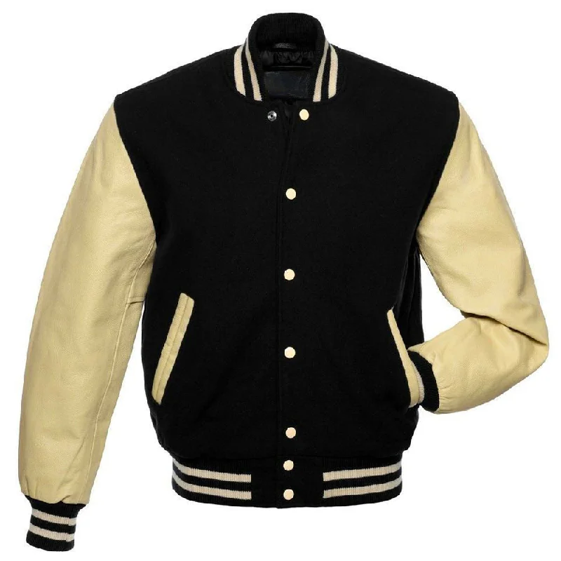 men's performance winter jackets -Mens varsity bomber Wool leather jacket