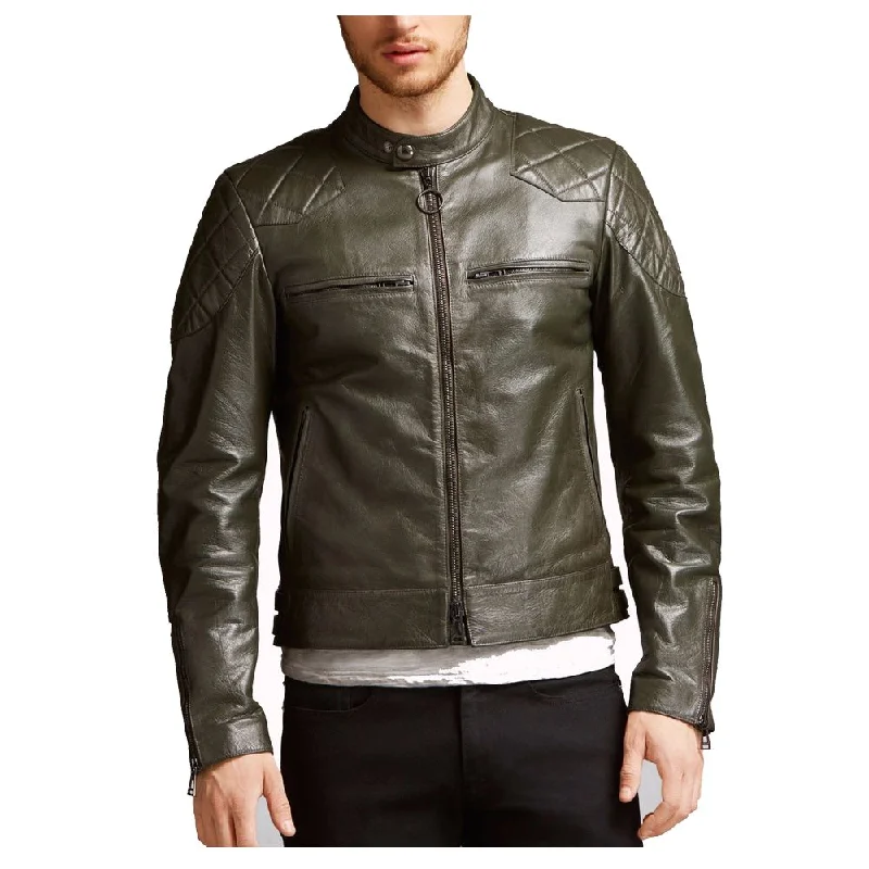 men's stylish coats and jackets -Men Waxed Biker Fashion Leather Jacket