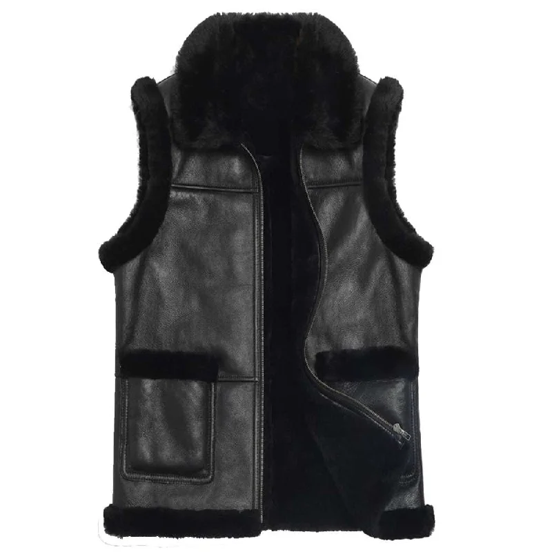 dress waistcoats for men -Men's B3 Pilot Bomber Shearling Leather Fur Vest