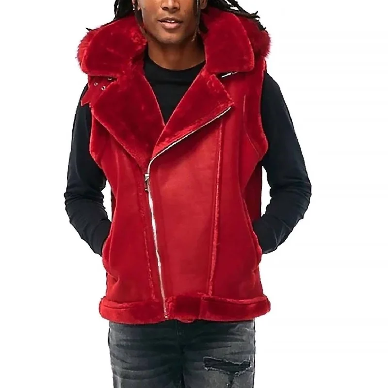 men's zippered vest jackets -Men's Denali Shearling Vest In Red