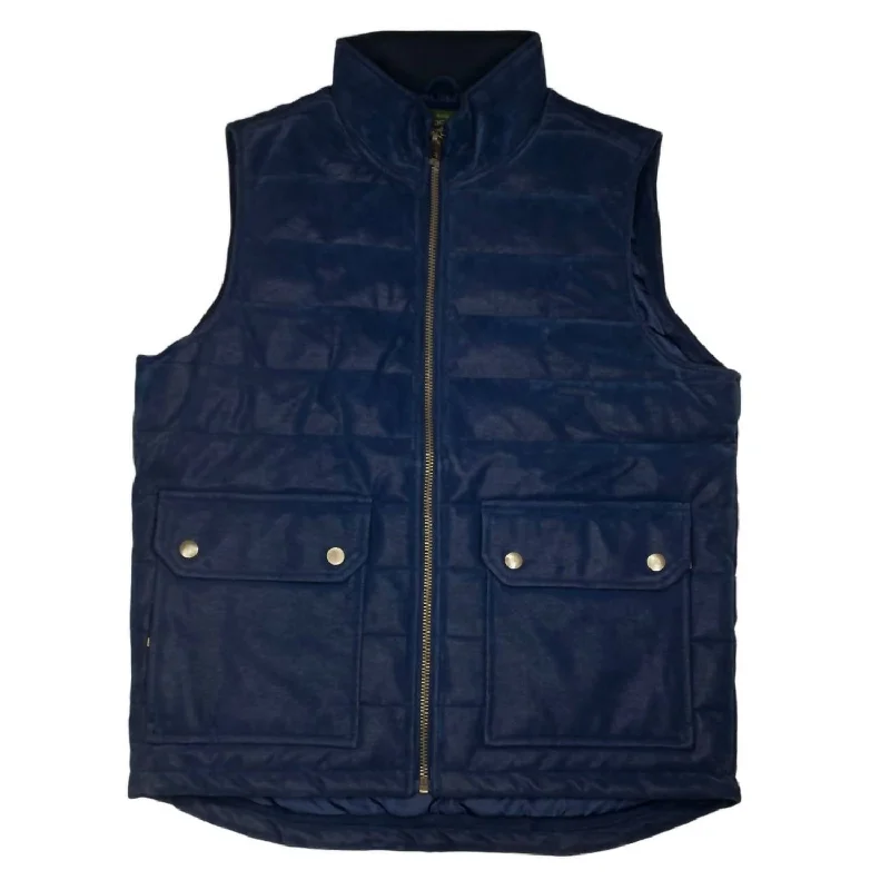 men's plaid vests -Men's Faux Suede Vest In Navy