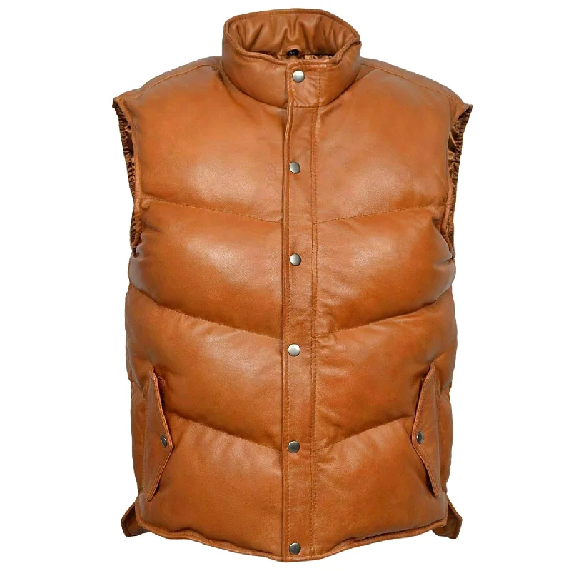 formal waistcoats for men -Men Puffer Gilets Body Warmer Brown Leather Vest