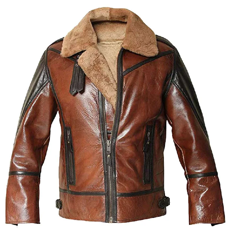 men's peacoats for casual wear -Mens Shearling Pilot Bomber Leather Jacket