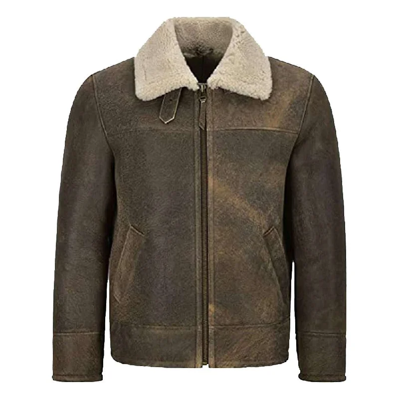 men's windbreakers -Mens Shearling RAF Flying Dirty Beige Bomber Leather Jacket