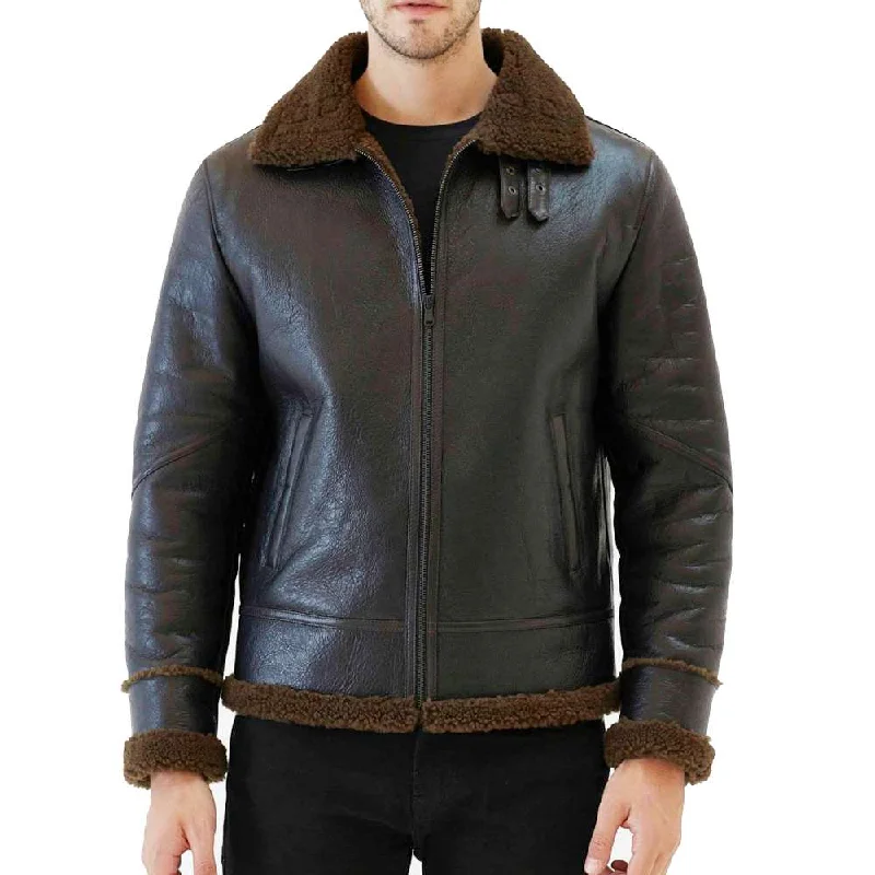 men's high-performance jackets -Mens Tobacco Brown Aviator Shearling Bomber Jacket