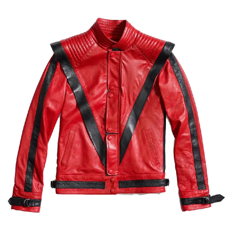 men's quilted jackets -Thriller Red Leather Michael Jackson Jacket