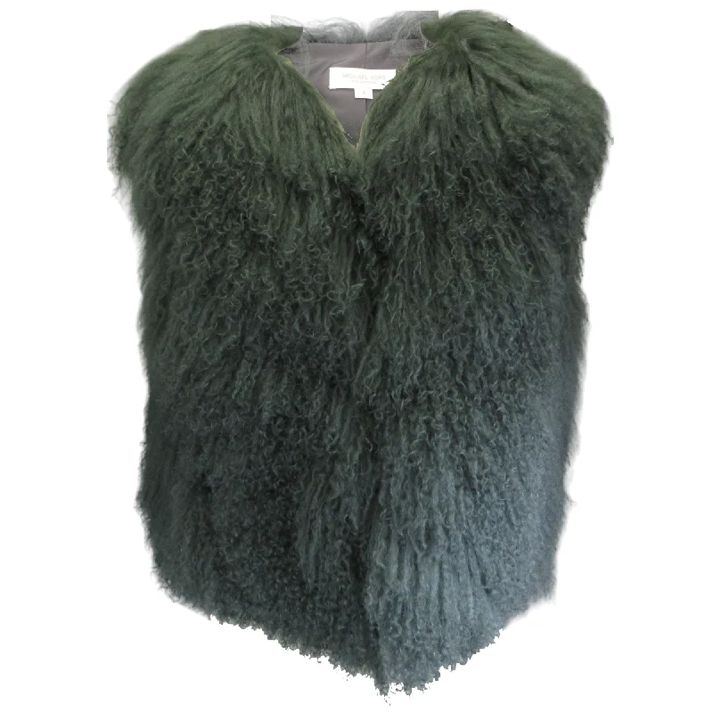 men's zippered vest jackets -Michael Kors Collection Teal Shearling Lamb Fur Vest