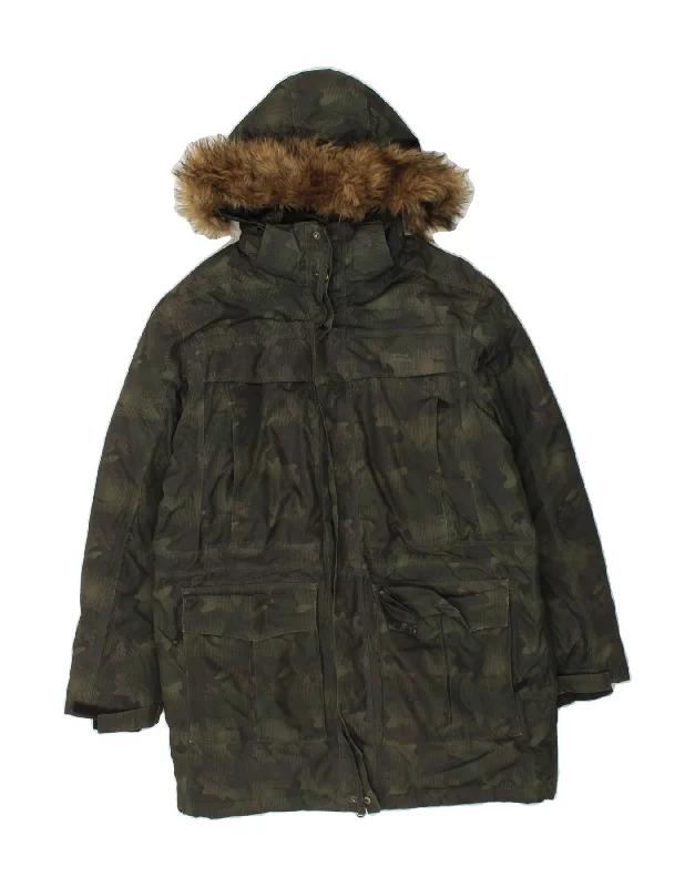 men's technical jackets -MOUNTAIN WAREHOUSE Mens Hooded Parka Jacket UK 38 Medium Khaki Camouflage