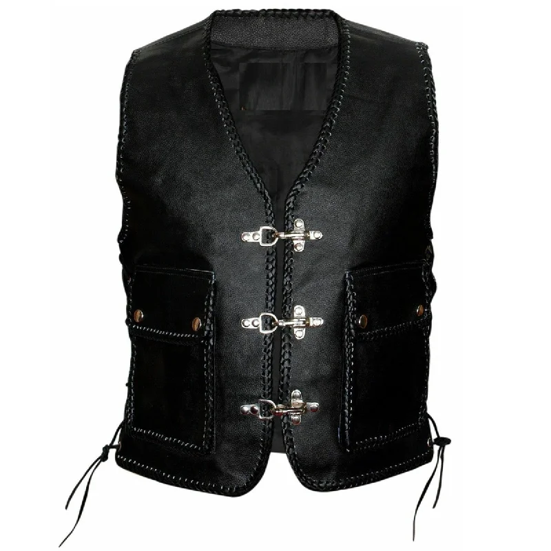 casual vests for men -Native American Motorcycle Leather Vest