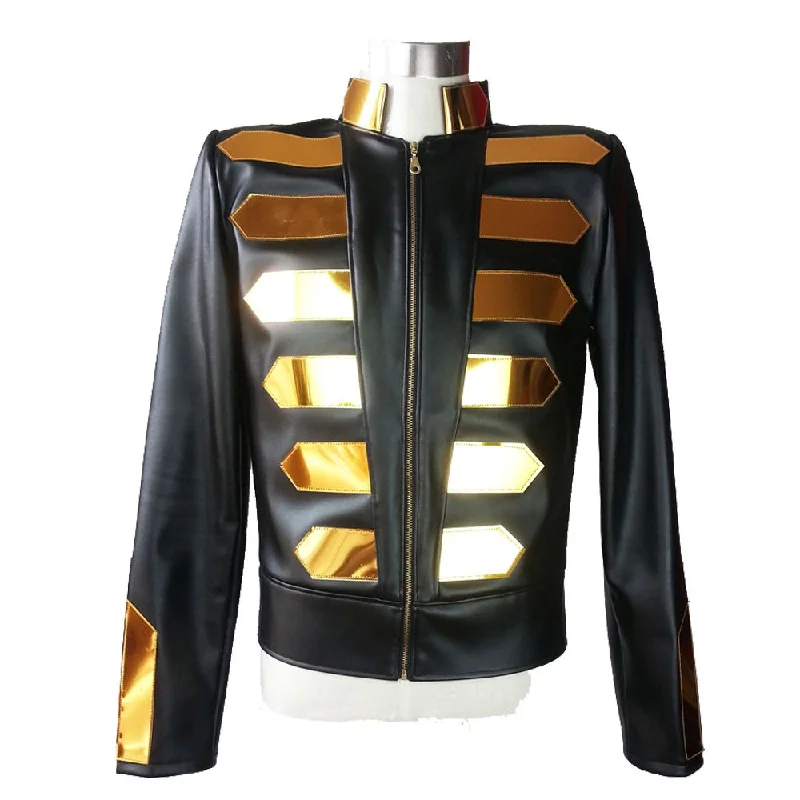 men's wool-blend jackets -Military Fashion Leather Nightclub Jacket