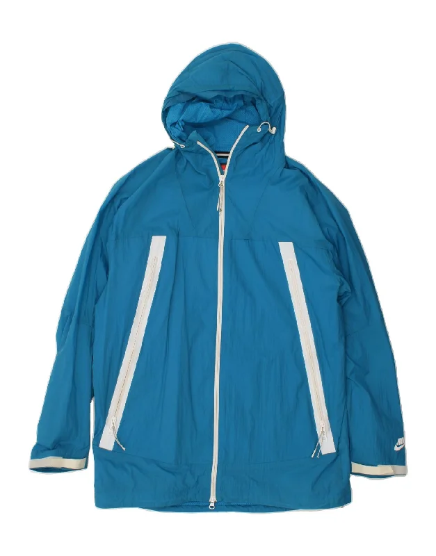 men's trench coats for rain -NIKE Mens Hooded Rain Jacket UK 40 Large Blue Nylon