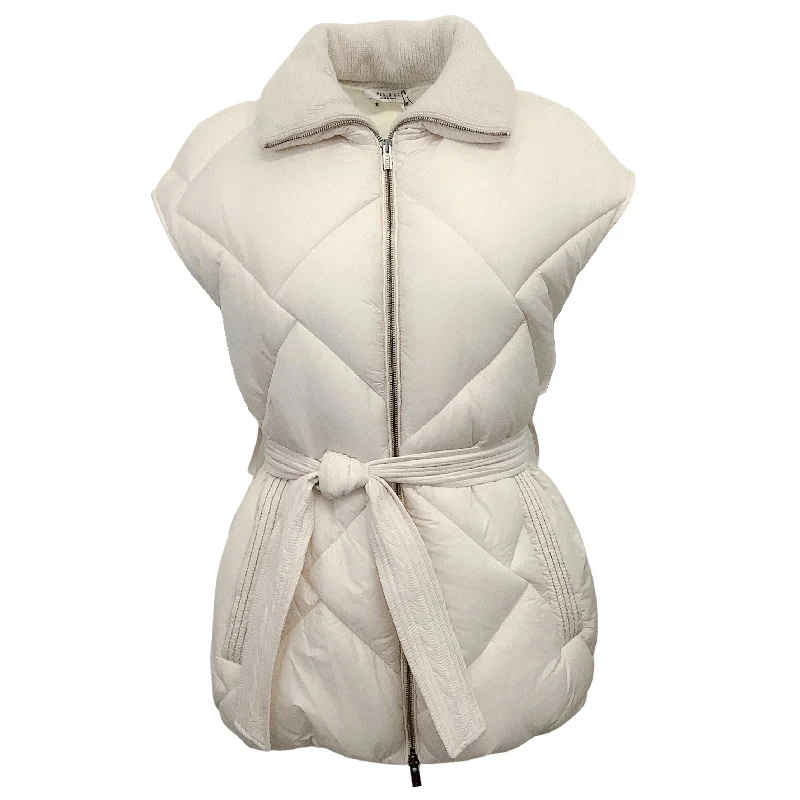 casual waistcoats for layering -Peserico White Belted Puffer Vest with Monili