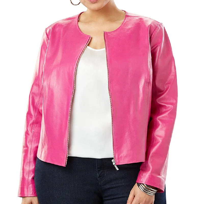 men's high-performance jackets -Plus Size Women Pink Leather Jacket