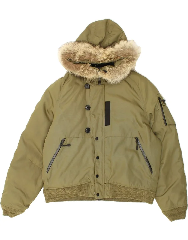 casual jackets for men -POLO RALPH LAUREN Mens Hooded Padded Jacket UK 40 Large Khaki Nylon