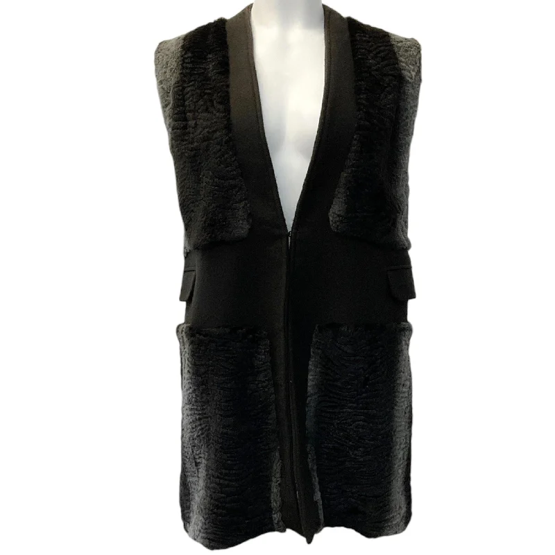 men's trendy waistcoats -Pologeorgis Grey / Black Wool Vest with Rabbit Fur