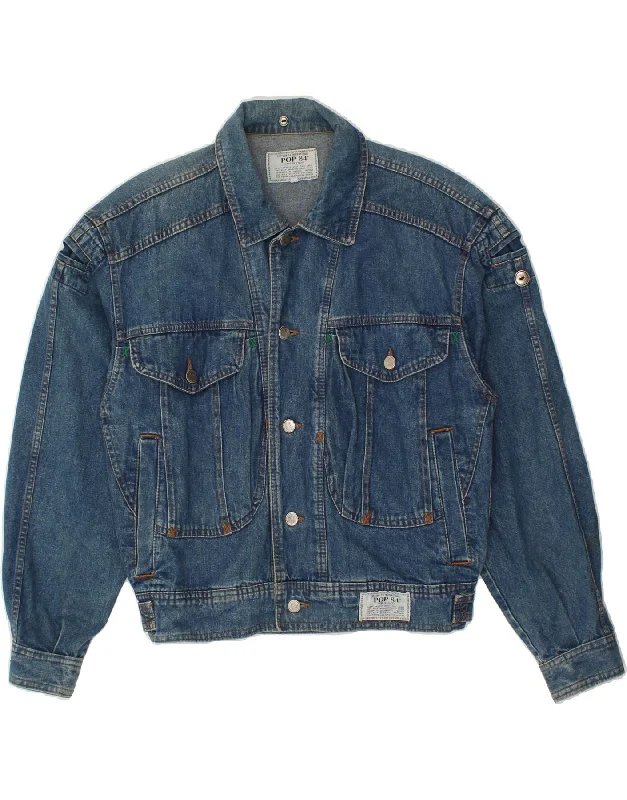 men's double-breasted jackets -POP 84 Mens Denim Jacket UK 38 Medium Blue