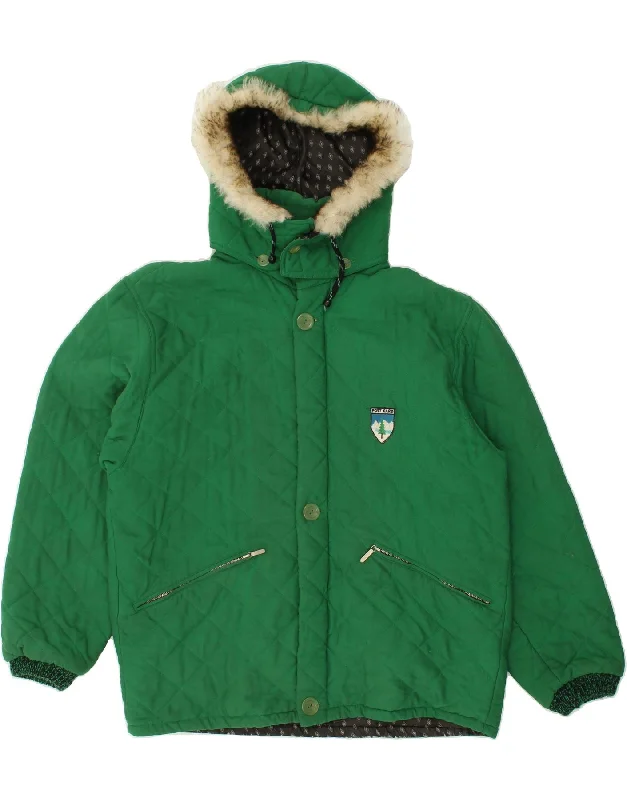 men's peacoats -POST CARD Mens By Dario Talenti Hooded Quilted Jacket IT 46 Small Green