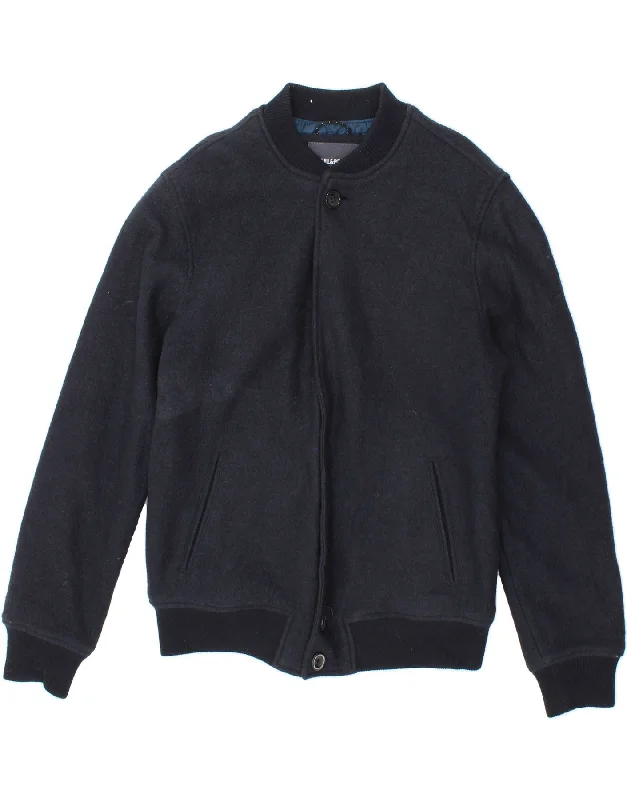 men's leather bomber jackets -PULL & BEAR Mens Bomber Jacket UK 38 Medium Navy Blue Wool