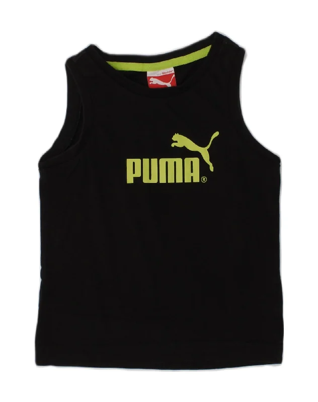 puffer vests for men -PUMA Boys Graphic Vest Top 3-4 Years Black Cotton