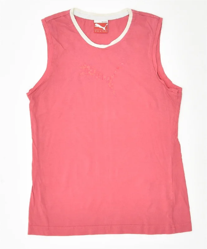 men's plaid vests -PUMA Girls Graphic Vest Top 13-14 Years Pink Cotton