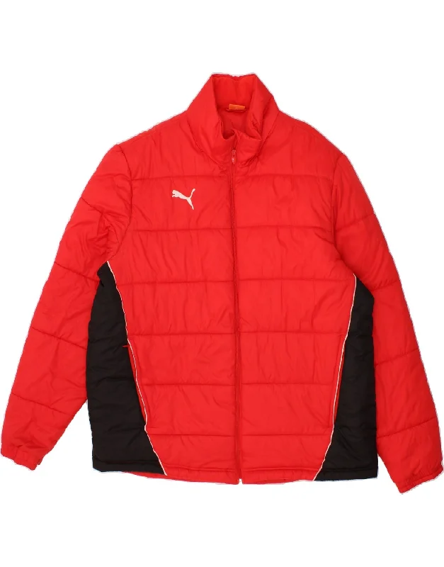 classic jackets for men -PUMA Mens Hooded Padded Jacket UK 44 2XL Red Colourblock Nylon