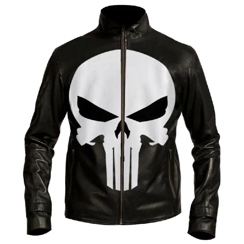 varsity jackets for men -Punisher Skull Biker Leather Jacket USA