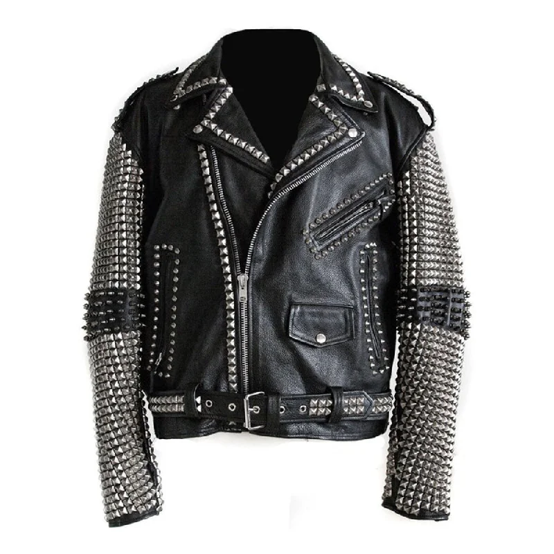 men's leather jackets -Punk Studded Leather Jacket Men Rock EMO Biker Design Stylish Jacket