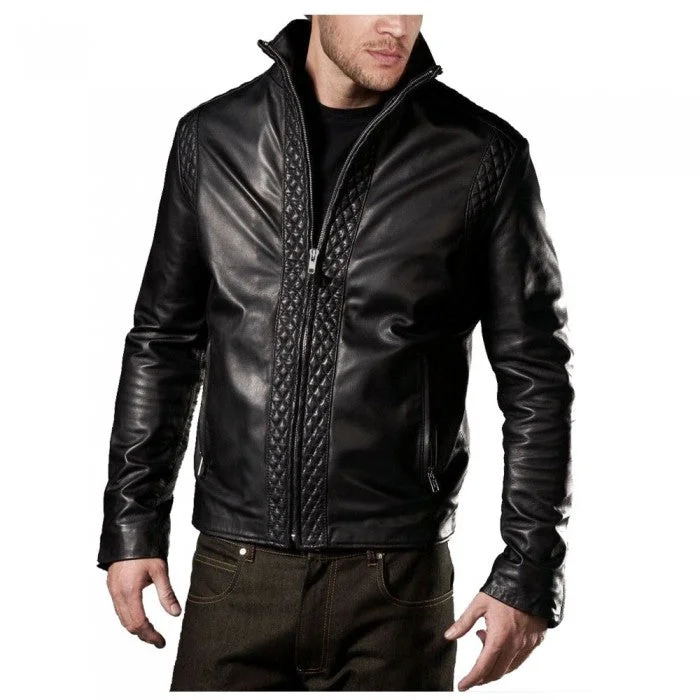 men's wool-blend trench coats -Quilted Designer Biker jacket