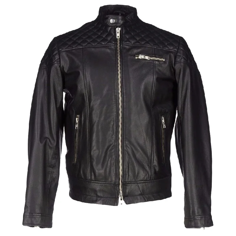 men's lightweight rain jackets -Quilted Shoulders Biker jacket