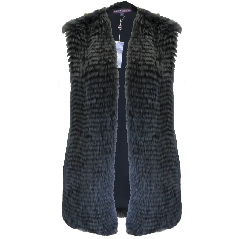 men's slim-fit sleeveless vests -Ralph Lauren Collection Blue Silk Lined Lamb Shearling Vest