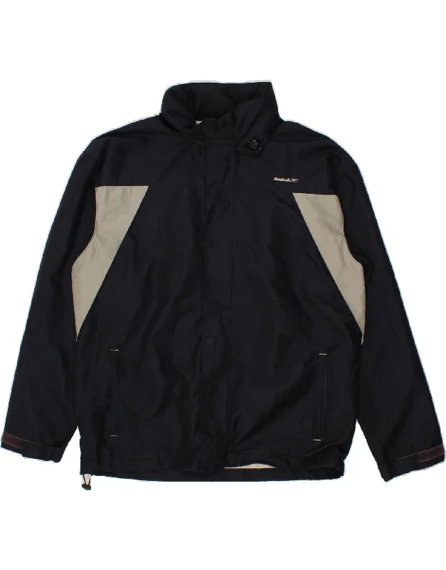 sleek jackets for formal wear -REEBOK Mens Hooded Rain Jacket UK 42 XL Black Colourblock Polyester