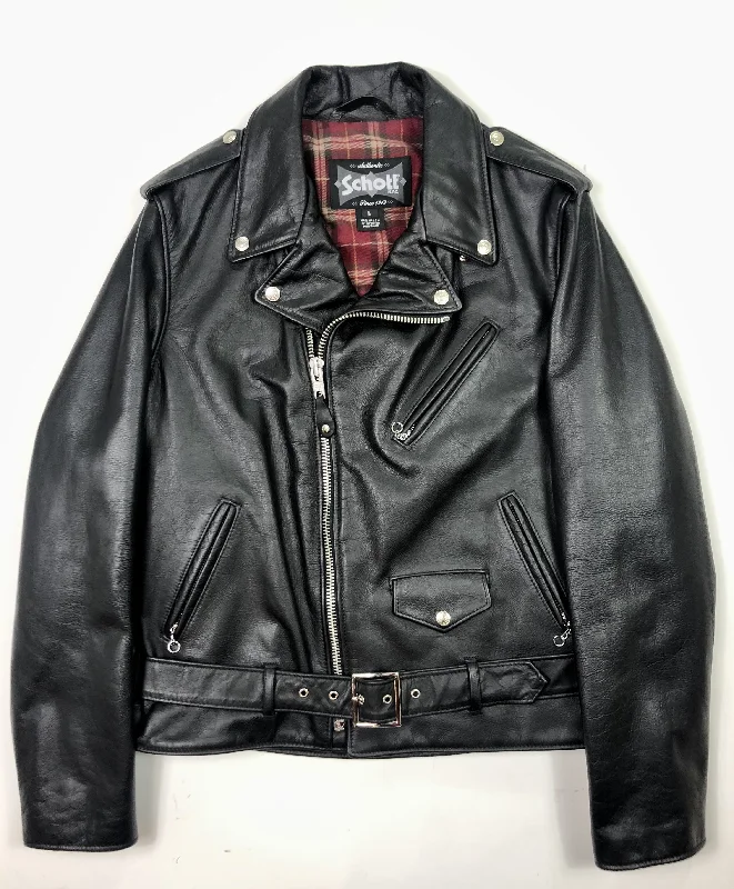 men's lightweight rain jackets -Schott 626VN Vintaged Lightweight Waxy Cowhide Fitted Motorcycle Jacket