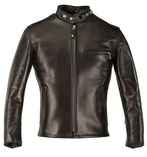 men's stylish jackets with zippers -Schott 641HH Classic Racer Horse Hide Leather Motorcycle Jacket