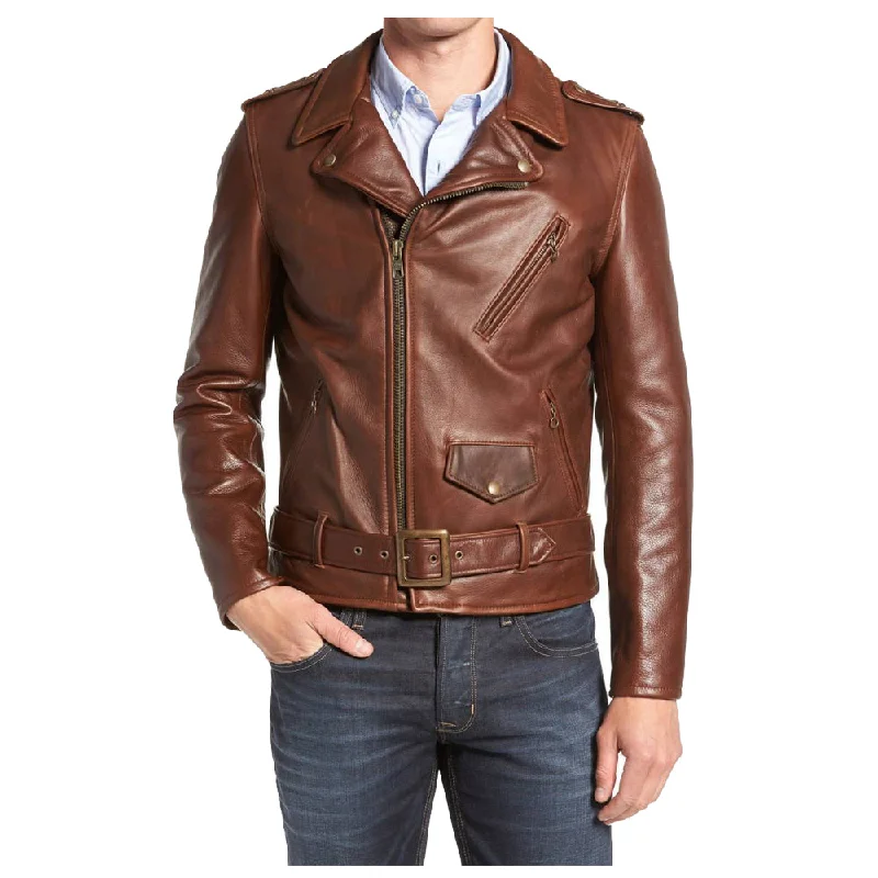 men's windbreakers -American Slim Fit Brown Moto Jacket